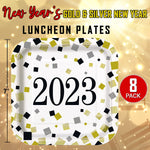 2023 Black Gold Silver New Year Dinnerware Party Bundle For 8