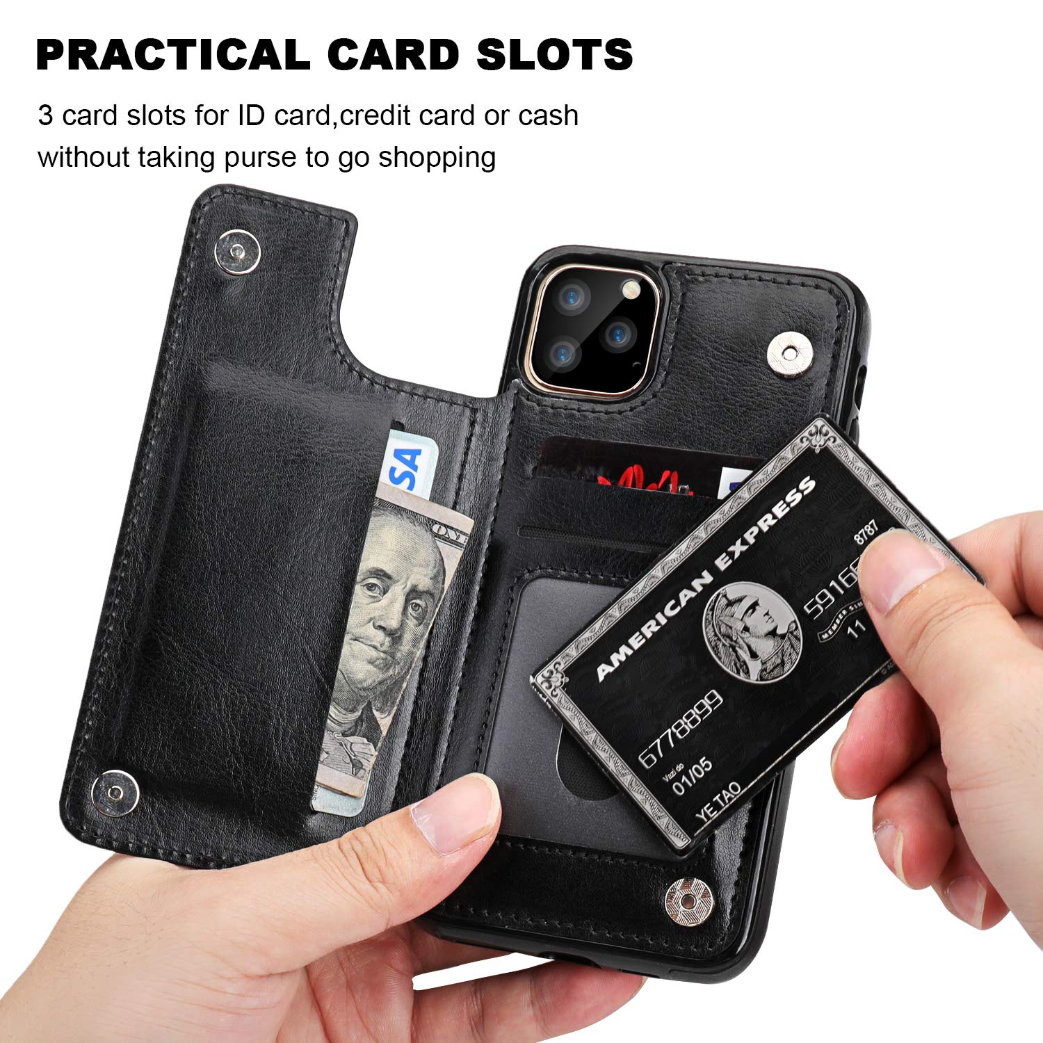 iPhone 11 Pro Max Leather Magnetic Credit Card Wallet Case