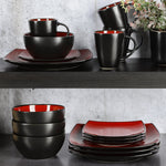 Square Reactive Glaze Stoneware Dinnerware Set 16 Pieces Set