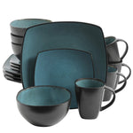 Square Reactive Glaze Stoneware Dinnerware Set 16 Pieces Set