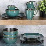 Square Reactive Glaze Stoneware Dinnerware Set 16 Pieces Set