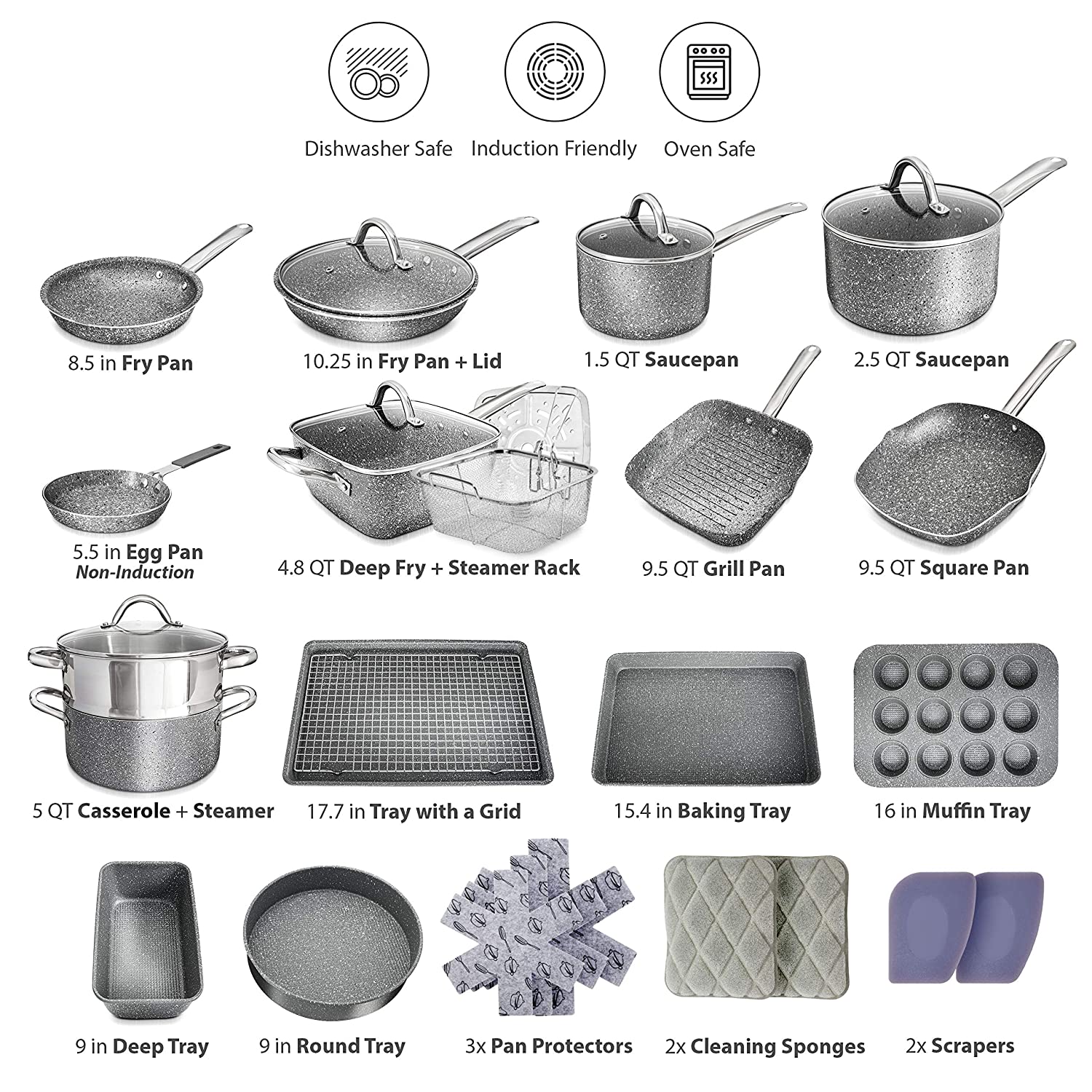 Pans and Pots Set Nonstick - 16 PCS Granite Cookware Set Non Stick  Induction Cookware sets 