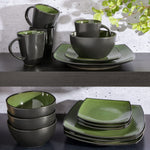 Square Reactive Glaze Stoneware Dinnerware Set 16 Pieces Set