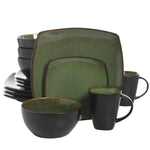 Square Reactive Glaze Stoneware Dinnerware Set 16 Pieces Set